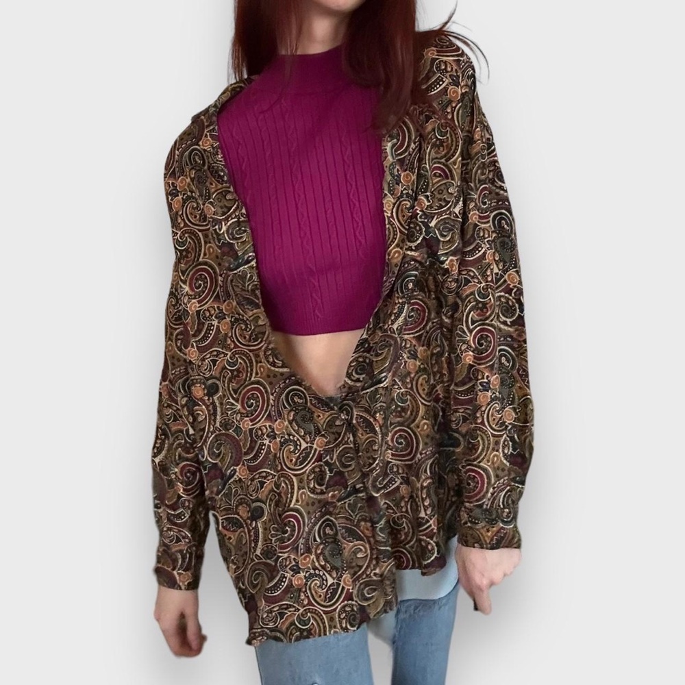 Vintage 90s Silk Paisley Button Up - Size M